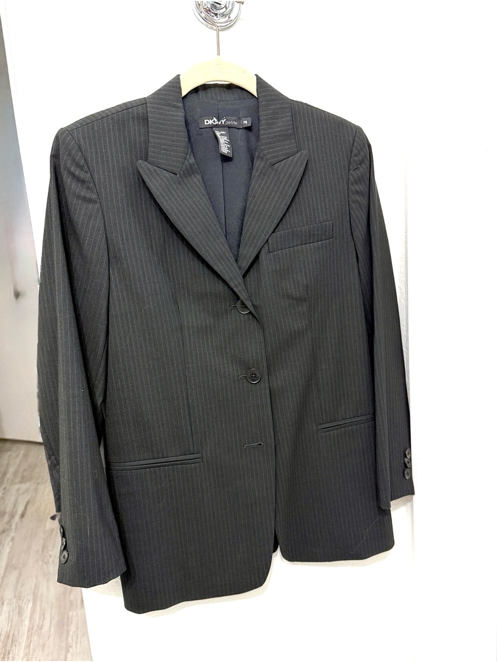 DKNY Women’s Black Pinstripe Blazer - Classic Two-Button Suit Jacket